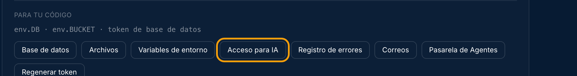 Tarjeta del sitio en el panel, con el botón «Acceso para IA» resaltado